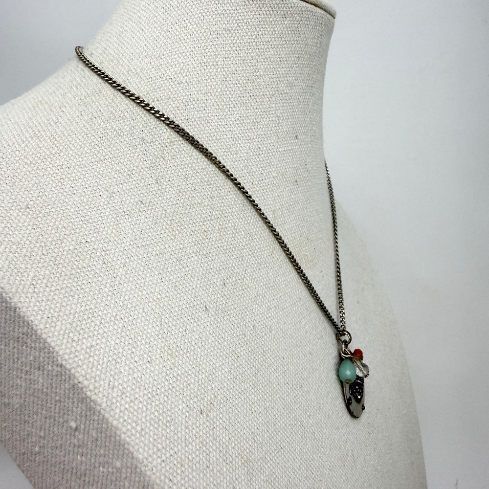 FOSSIL Bird‎ Charm Necklace Silver Tone Dangle Key Lock Pendant Whimsy - Picture 5 of 9